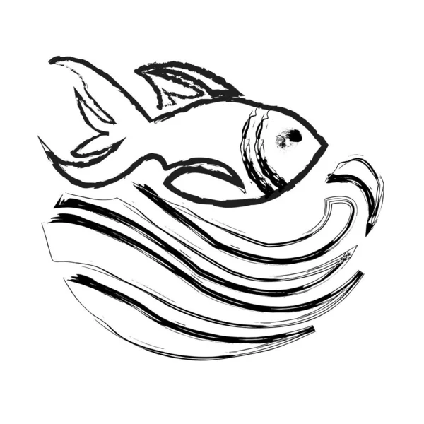 Bir balığın el çizimi. Deniz ve okyanusun vektör çizimi.