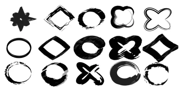 Bir dizi grunge siyah boya lekesi. vektör fırça mürekkebi fırçaları.