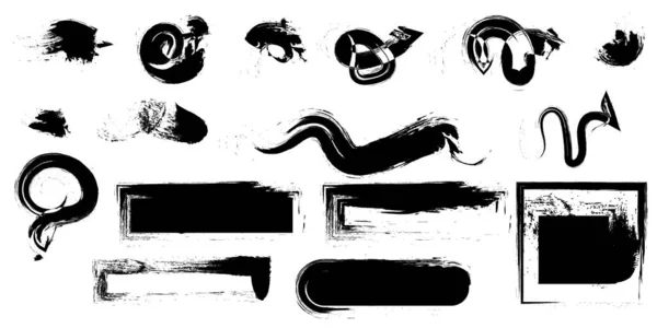Siyah grunge mürekkep fırça darbeleri seti.