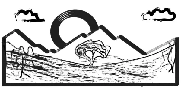 Dağların nehir ve dağlı vektör çizimi