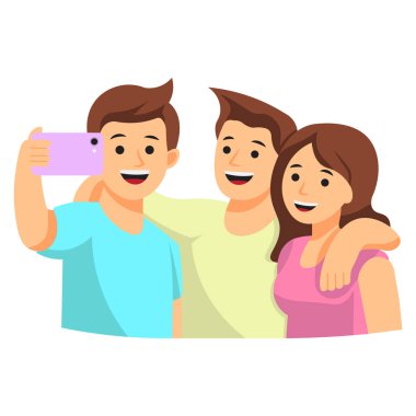 Mutlu arkadaşlar akıllı telefon vektör çizimi tasarımı ile selfie çekiyorlar