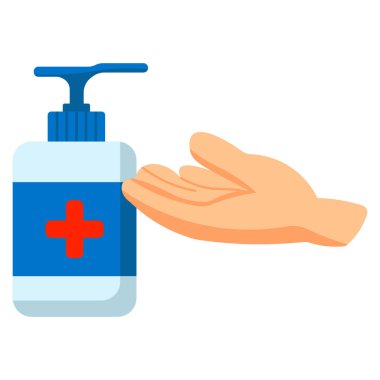 Tıbbi şişe simgesiyle el, izometrik 3 boyutlu.