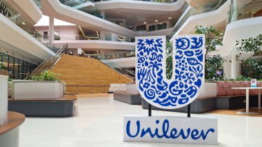 South Tangerang, Indonesia - Oct 30, 2024: Logo or signage of Unilever Indonesia at Headquarters in Jakarta.
