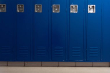 Odak Noktalı Mavi Okul Dolapları 'ndan, Graminli Doku, Soyut Eğitim Arkaplanı Boş Koridor, Rutin Yapı, Yapı ve Gençlik Tasarım Projeleri İçin Gençlik Kültürü