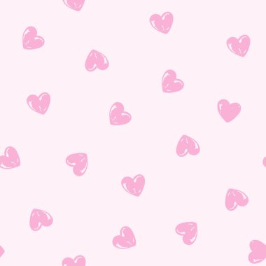 Küçük pembe kalpli, soyut, pürüzsüz bir desen. Sevgililer Günü için vektör illüstrasyonu, bebek partisi, doğum günü, düğün baskısı vektörü