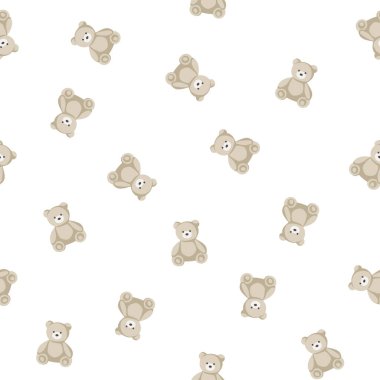 Kusursuz gri ayıcık deseni, beyaz sevimli oyuncak ayının bebek ayı özgeçmişi. Vektör çizimi. Vektör