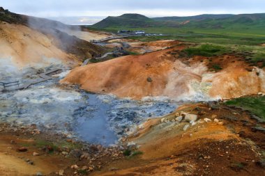 Gunnuhver termal yayları ve Atlantik Okyanusu kıyıları, Reykjanes UNESCO Global Geopark, Reykjanes Yarımadası, İzlanda