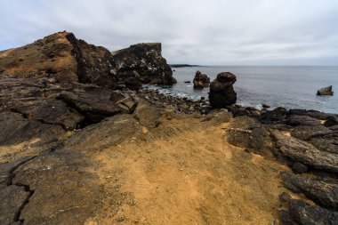 Valahnukur uçurumu ve Kuzey Atlantik kıyısı, Reykjanes UNESCO Global Geopark, Güney Yarımadası, İzlanda
