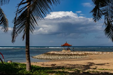 Bali 'de Palmiye Ağaçları ve Okyanus Manzaralı Tropikal Sahil