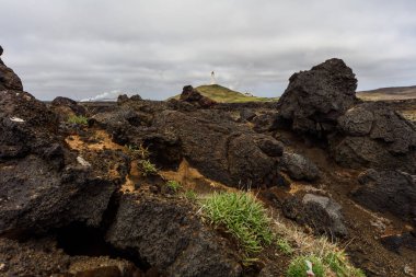 Volkanik Peyzaj, Reykjanes Yarımadası, İzlanda 'daki Deniz Feneri