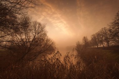 Litvanya, Klaipda 'da Sakin Göl Üzerindeki Sisli Gün Doğumu