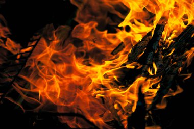 Parlak alevlerle yanan odun