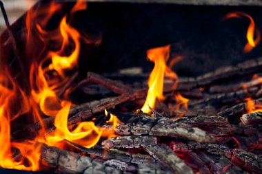 Parlak alevlerle yanan odun