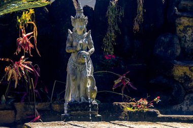 Tropikal bitkilerin ve Karanlık Kaya Platosu 'nun ortasındaki Zarif Tanrı' nın Huzur Bahçesi Taş Heykeli.