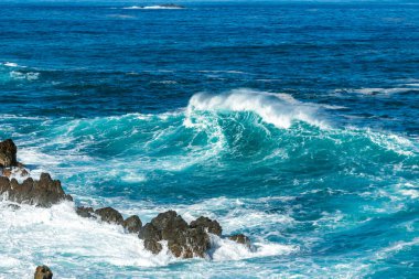 Majestic Okyanus Dalgası Madeira 'da Kayalara Çarpıyor
