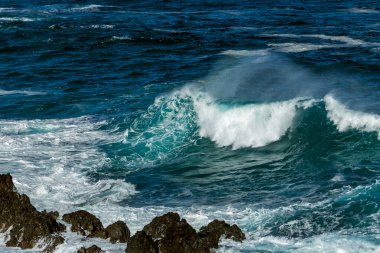 Majestic Okyanus Dalgası Madeira 'da Kayalara Çarpıyor