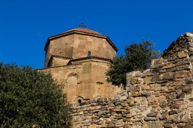 Jvari Monastery Exterior Against Deep Blue Sky, Georgia