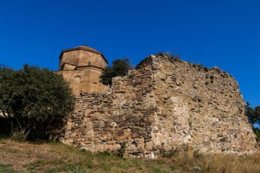 Jvari Monastery Exterior Against Deep Blue Sky, Georgia