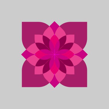 Soyut çiçek figürü. Pembe taç yapraklı mandala. Üst üste binen kare vektör. Parlak çiçek geometrisi. EPS 10.