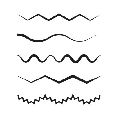 Dalgalı hat ayırıcıları. Yatay vuruş ayarlandı. Soyut sınır vektörü elementleri. Siyah basit şekiller. EPS 10.
