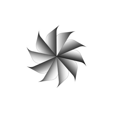 Monokrom yıldız şekli. Radyal değişim elementi. Soyut model vektörü. Dönen gri bıçaklar. EPS 10.