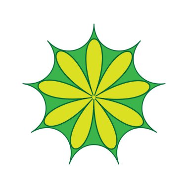 Sofistike çiçekli geometri. Parlak sarı taç yaprakları taşıyıcısı. Belirgin bir yeşil yıldız geçmişi var. Zarif doğa esinlenilmiş sembol. EPS 10.