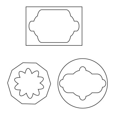 Dekoratif çerçeve. Geometrik şekiller Vektör kümesi. Klasik etiket sınırları. Basit siyah hatlar. EPS 10.
