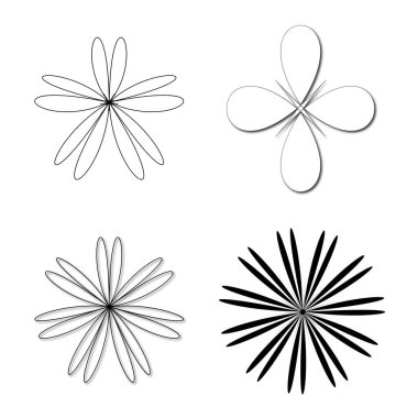 Muhteşem çiçek ikonları var. Botanik bitki taşıyıcısı. Effloresans çiçek sembolleri. Simetrik çiçek silueti var. EPS 10.