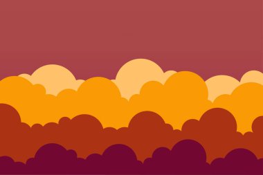 Sıcak bulut katmanları. Günbatımı Gökyüzü Vektörü. Canlı turuncu arka plan. Yatay gökyüzü atmosferi. EPS 10.