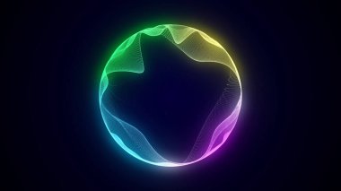 Uzayda gelecek renkleri bilim kurgu dünyası. Teknoloji ağ bağlantısı etrafında büyük veriler oluşturur. Parçacıklı dijital ai arkaplan. Soyut çerçeve topu. Üç boyutlu kablo geometrik küre. 3B görüntüleme.