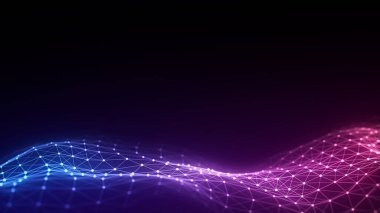 Dijital arka planda karanlık siber uzay. Soyut teknoloji renkleri hareket eden noktalar ve çizgilerle dalgalanıyor. Bağlantı büyük veri. Fütüristik kablo dokusu. Ağ bağlantısını analiz et. 3B görüntüleme.