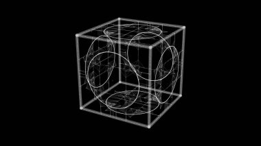 Üzerinde siyah noktalar ve çizgiler olan 3D fütüristik geometrik küp. Soyut kablo engelleme zinciri. Bilim vektörü geçmişi. Yapı teknolojisi ağ bağlantısı. Koyu siber uzay arka planında Ai.