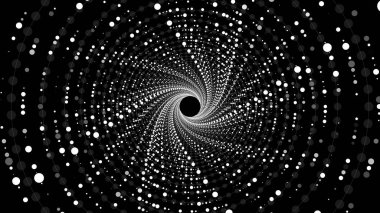 Uzayda fütürist vektör bilim kurgu dairesi portalı. Noktalı ve çizgili 3 boyutlu siyah ai tüneli. Soyut dijital solucan deliği verisi. Huni parçacıkları halinde akın. Karanlık arkaplanda fantezi çember girdabı.