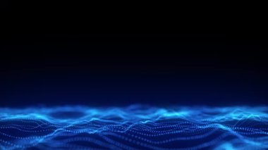 Hareketli parlak noktaları olan soyut teknoloji mavi dalga. Dijital arka planda karanlık siber uzay. Bağlantı büyük veri. Fütüristik kablo dokusu. Dinamik analiz bir ağ bağlantısı. 3B görüntüleme.
