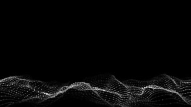 Dijital arka planda karanlık siber uzay. Hareket noktaları ve çizgileri olan soyut teknoloji siyah dalga. Bağlantı büyük veri. Fütüristik kablo dokusu. Bir ağ bağlantısını analiz et. 3B görüntüleme.