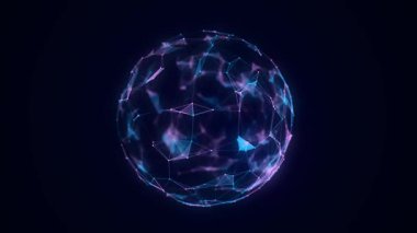 Uzayda gelecek renkleri bilim kurgu dünyası. Teknoloji ağ bağlantısı etrafında büyük veriler oluşturur. Parçacıklı dijital ai arkaplan. Soyut çerçeve topu. Üç boyutlu kablo geometrik küre. 3B görüntüleme.