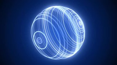 Uzayda fütürist mavi bilim kurgu dünyası. Teknoloji ağ bağlantısı etrafında büyük veriler oluşturur. Parçacıklı dijital ai arkaplan. Soyut çerçeve topu. Üç boyutlu kablo geometrik küre. 3B görüntüleme.