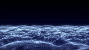 Hareketli parlak noktaları olan soyut teknoloji mavi dalga. Dijital arka planda karanlık siber uzay. Bağlantı büyük veri. Fütüristik kablo dokusu. Dinamik analiz bir ağ bağlantısı. 3B görüntüleme.