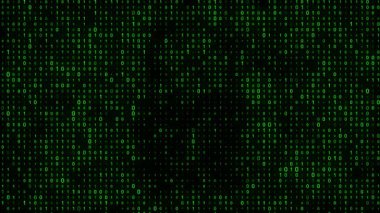 Yeşil ikili kodlu ve kilitli bir ekran güvenliği. Siber teknoloji matris geçmişi. Ai sistem bilgisayarı. Hacker saldırısı. Düşen rastgele sayılarla desen. Bilim yazılımı. 3B görüntüleme.