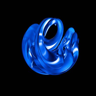 Siyah arkaplanda soyut mavi parıltılı 3B şekil