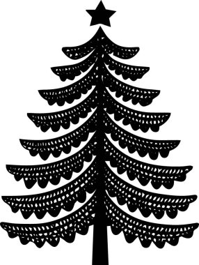 Tek Renkli Sanatta Tatil Teması İçin Geometrik Çam Ağacı Clipart