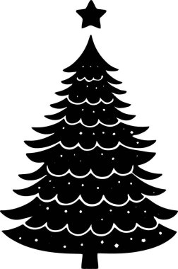 Düz Vektörde Mevsimsel Damgalama İçin Evergreen Noel Ağacı Zirvesi