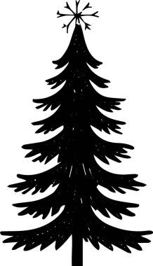 El Çizimi Kış Çam Ağacı Şekli Tatil Teması İllüstrasyonu