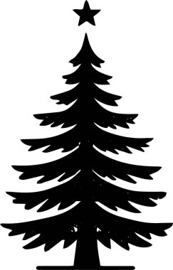 Beyaz Arkaplanda Noel için El Çizimi Xmas Ağacı Silüeti