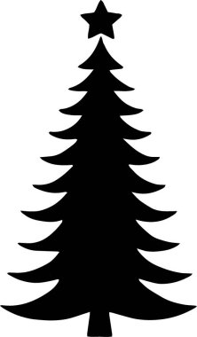 Monokrom Sanatında Kış Dekorasyonu için Modern Çam Ağacı Silüeti