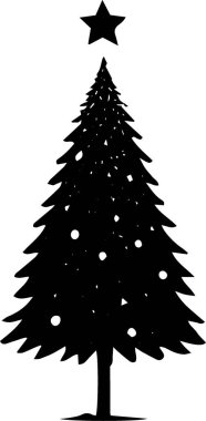 Beyaz Arkaplanda Yazdırma Tasarımı için Modern Kış Çam Ağacı Silueti