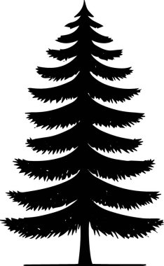 Beyaz Arkaplanda Yazdırma Tasarımı için Basit Tatil Çam Ağacı Grafiği