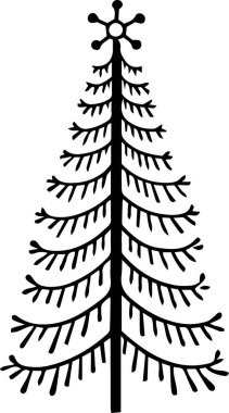 Basit Mevsimlik Tatil Ağacı Silüeti Düz Vektöre Davet Etmek İçin