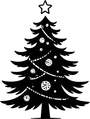 Monokrom Sanatında Kış Dekorasyonu için Klasik Çam Ağacı Simgesi