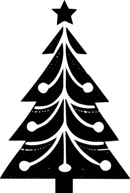 Monokrom Sanatındaki Tuhaf Evergreen Noel Ağacı Posteri Simgesi